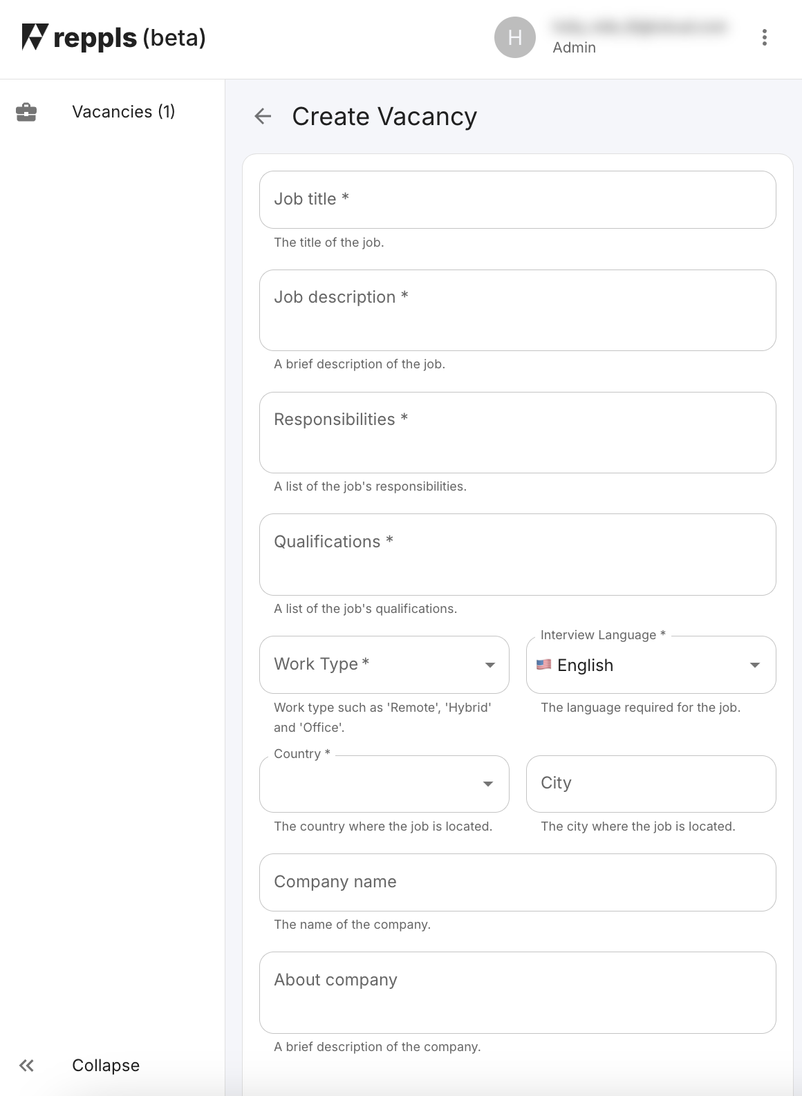 Create New Vacancy