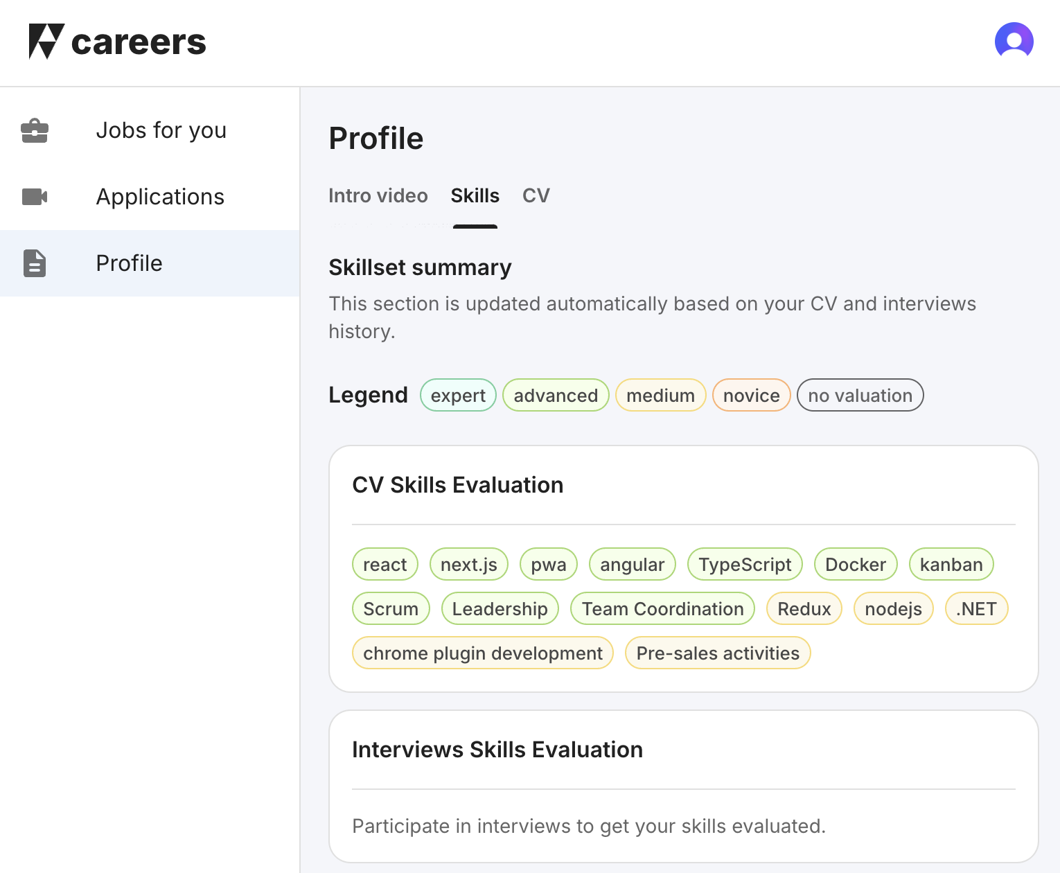Skills evaluation dashboard